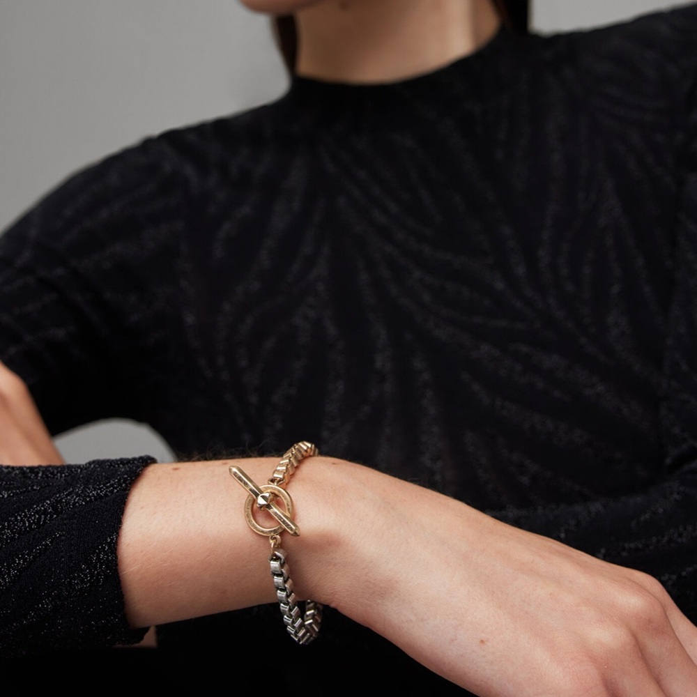 Allsaints Gold and Silver Tone Two Tone Box Chain Bracelet New